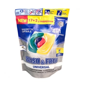Засіб миючий синтетичний 19 шт WASH & FREE рідкий в розчинних капсулах