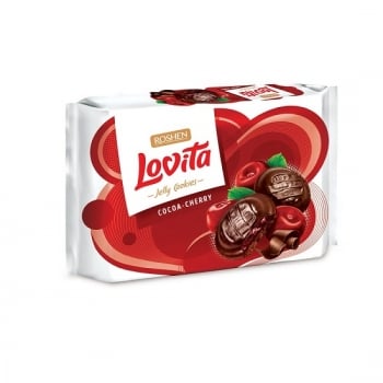 Печиво 420 г Roshen Lovita здобне з начинкою зі смаком вишні м/уп