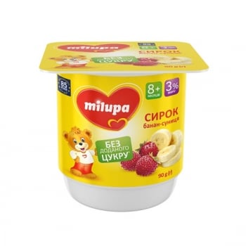 Сирок 90 г Milupa Банан-суниця без цукру 3% п/стакан
