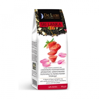 Чай 80г DeLuxe F&G Sel. суміш чорн. та зел. з полунично-ванільним аромат. та шмат. Полуниці
