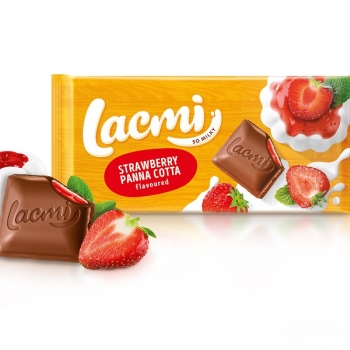 Шоколад 90 г Roshen Lacmi молочний з начинкою зі смаком полуничної панакоти м/уп