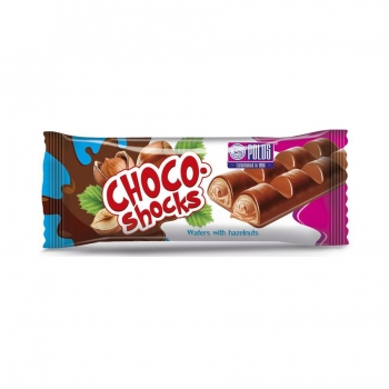 Вафлі 40 г Polus Choco-Shocks з горіхом фундук, солоною карамеллю