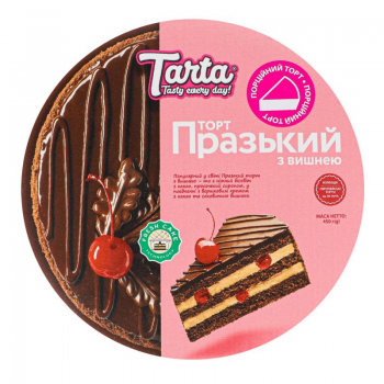 Торт 450 г TARTA Прaзький з вишнею бiсквiтний порційний к/уп
