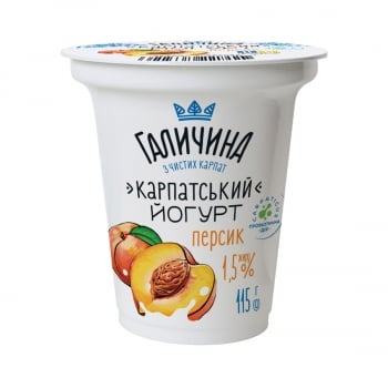 Йогурт 115г Галичина Карпатський Персик 1,5% п/стакан