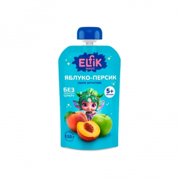 Пюpe 110 г ELFIK Magic яблуко-персик з 5 міс д/пак