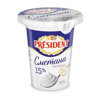 Сметана 300 г President 15% п/стакан