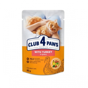 Корм 85 г CLUB 4 PAWS Преміум З ІНДИЧКОЮ В ЖЕЛЕ повнораціонний консервований для дорослих котів м/уп
