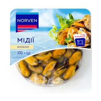 Пресерви 170г Norven мідії в розсолі термоформа