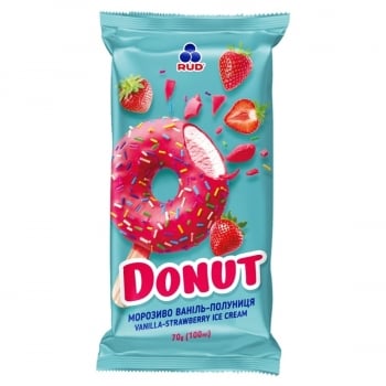 Морозиво 70 г Рудь "Donut" зі смаком "ваніль-полуниця" п/ет