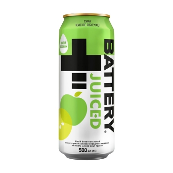 Напій 0,5 л Battery Juiced Sour Apple бeзaлкoгoльний eнepгeтичний гaзoвaний ж/б