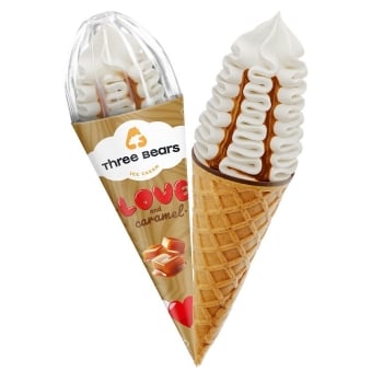 Морозиво 150 г Три Ведмеді "love&caramel" двошарове ваф.ріжок п/ет