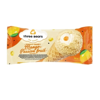 Морозиво 70 г Три Ведмеді зі смаком "vanilla-cream&mango-passion fruit" ваф.ріжок п/ет
