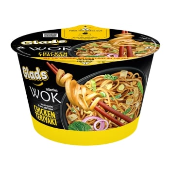 Локшина 95 г Glads швидкого приготування WOK з соусом зі смаком "Курка Теріякі" к/стакан
