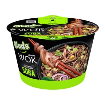 Локшина 95 г Glads швидкого приготування WOK з соусом зі смаком "Соба" к/стакан