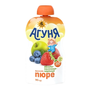 Пюре 90г Агуня яблучно-полунично-чорничне д/пак