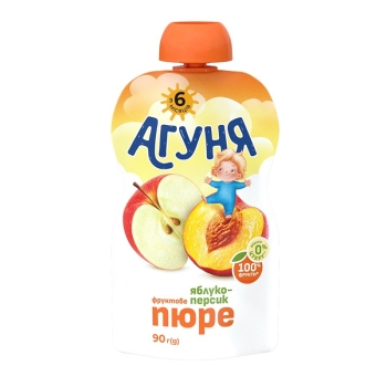 Пюре 90г Агуня яблучно-персикове д/пак