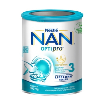 Молочна суміш 0,8 кг NAN 3 OPTIPRO з 5 олігосахаридами та L. Reuteri з/б