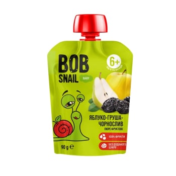 Пюре 90 г BOB SNAIL (РАВЛИК БОБ) яблуко-груша-чорнослив д/пак