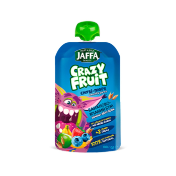 Пюре фруктове 100 г Jaffa смузі з бананів, яблук, чорниці та полуниці зі злаками дой /пак