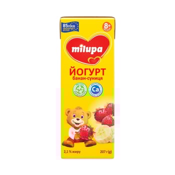 Йогурт 207 г Milupa банан-суниця 2,1% п/пак