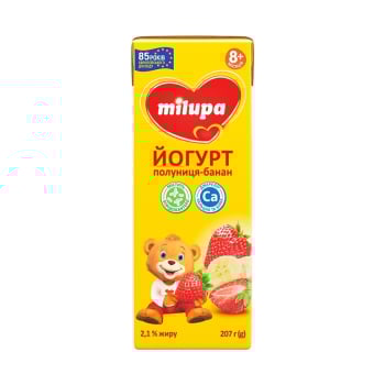 Йогурт 207 г Milupa полуниця-банан 2,1% п/пак