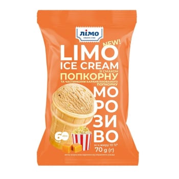 Морозиво 70 г Лімо "LIMO ICE CREAM" зі смаком попкорну та част. карамеліз. попкорну ваф.стак. п/ет