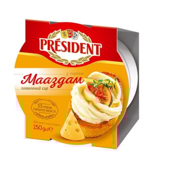 Сир плавлений 150 г President з сиром Мааздам 45% п/стакан