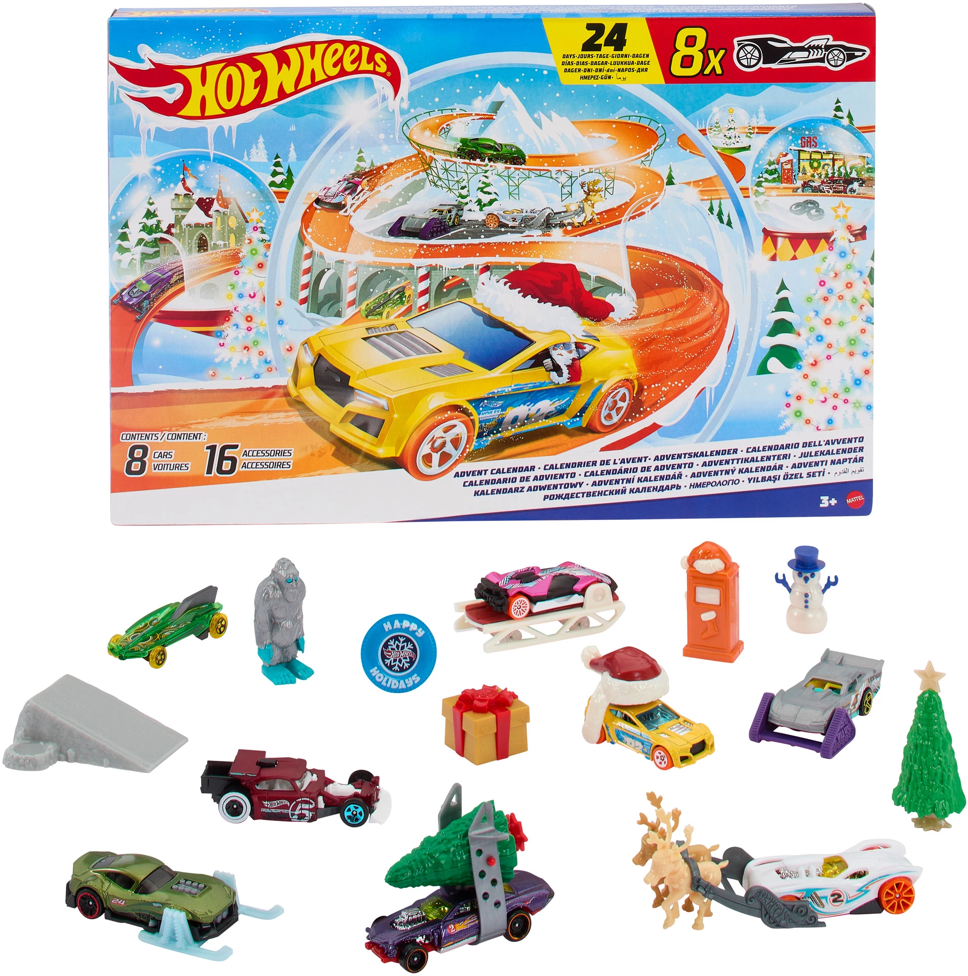 Адвент-календар Hot Wheels 2024 з машинками та аксесуарами, масштаб 1:64 (HTG00)