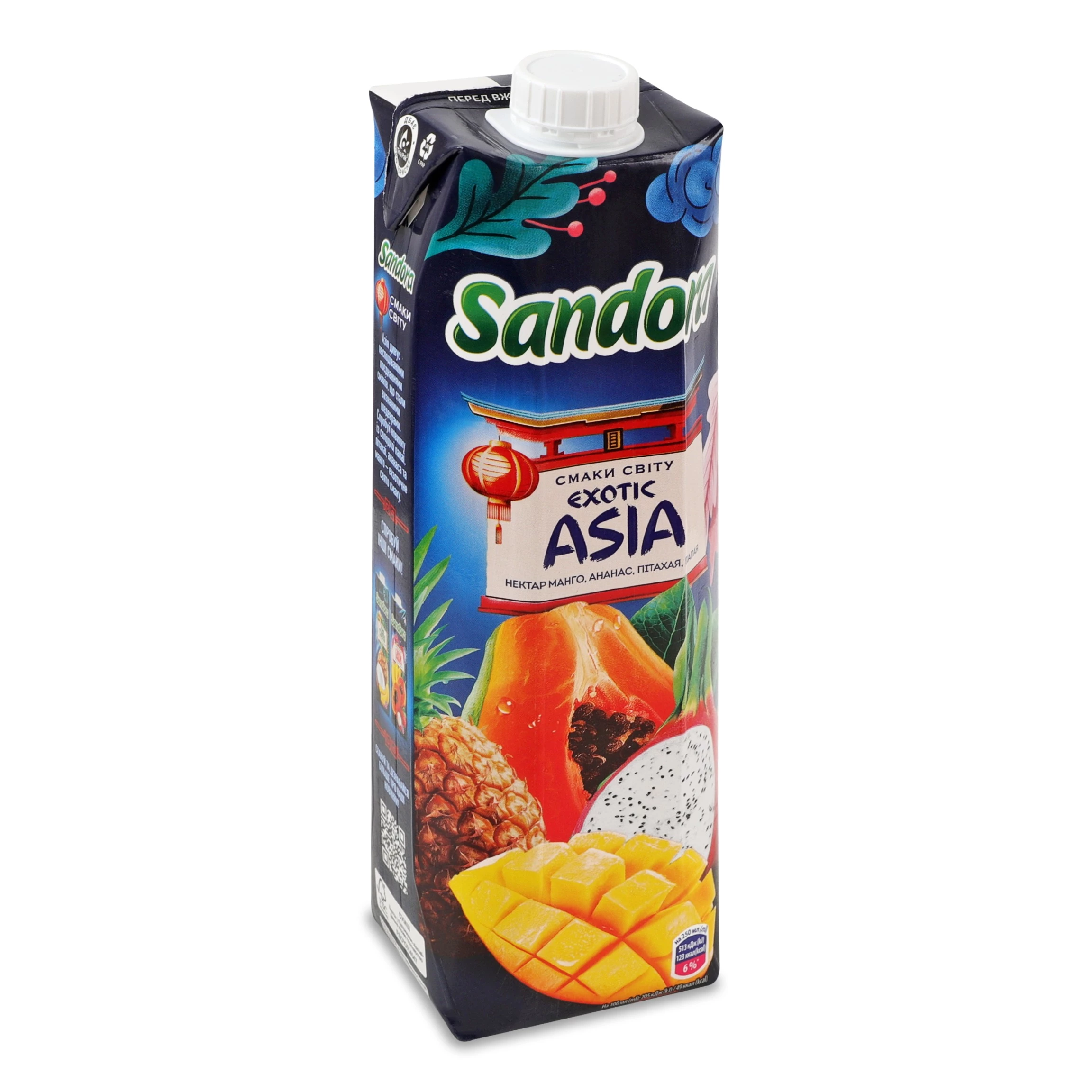 Нектар Sandora Смаки світу Exotic Asia Манго-ананас-пітахая-папая неосвітлений стерилізований 0.95 л (4823063129169)