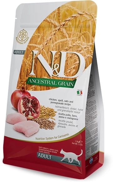 Низькозерновий сухий корм 1.5 кг для дорослих кішок. Farmina Low Grain курка, гранат