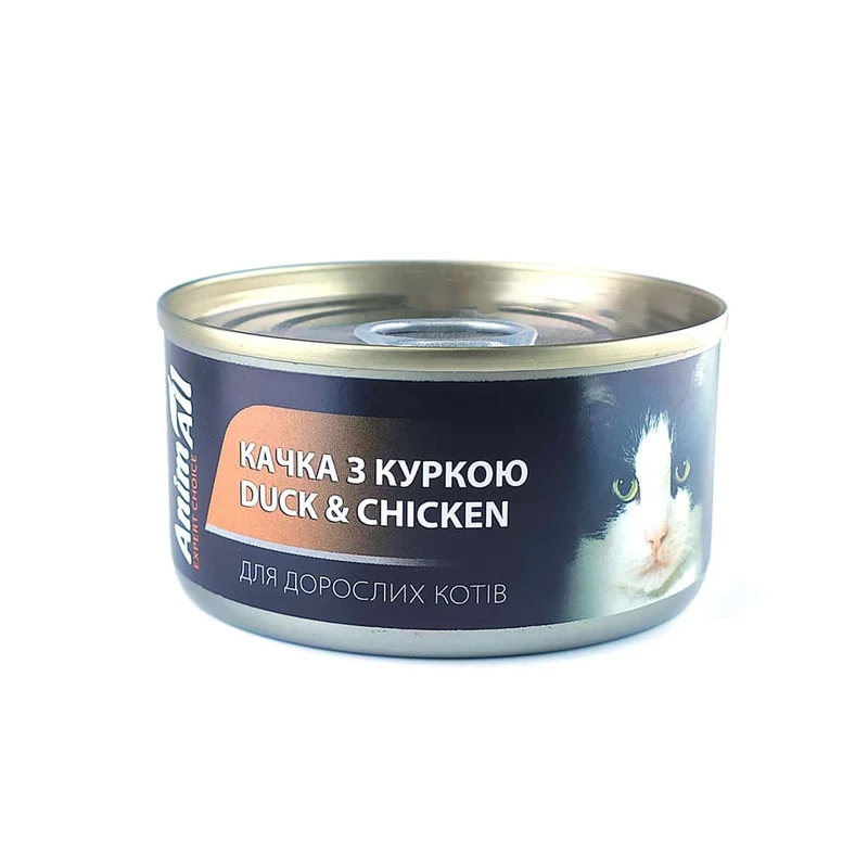 Вологий корм для котів AnimAll з качкою та куркою, 80 г