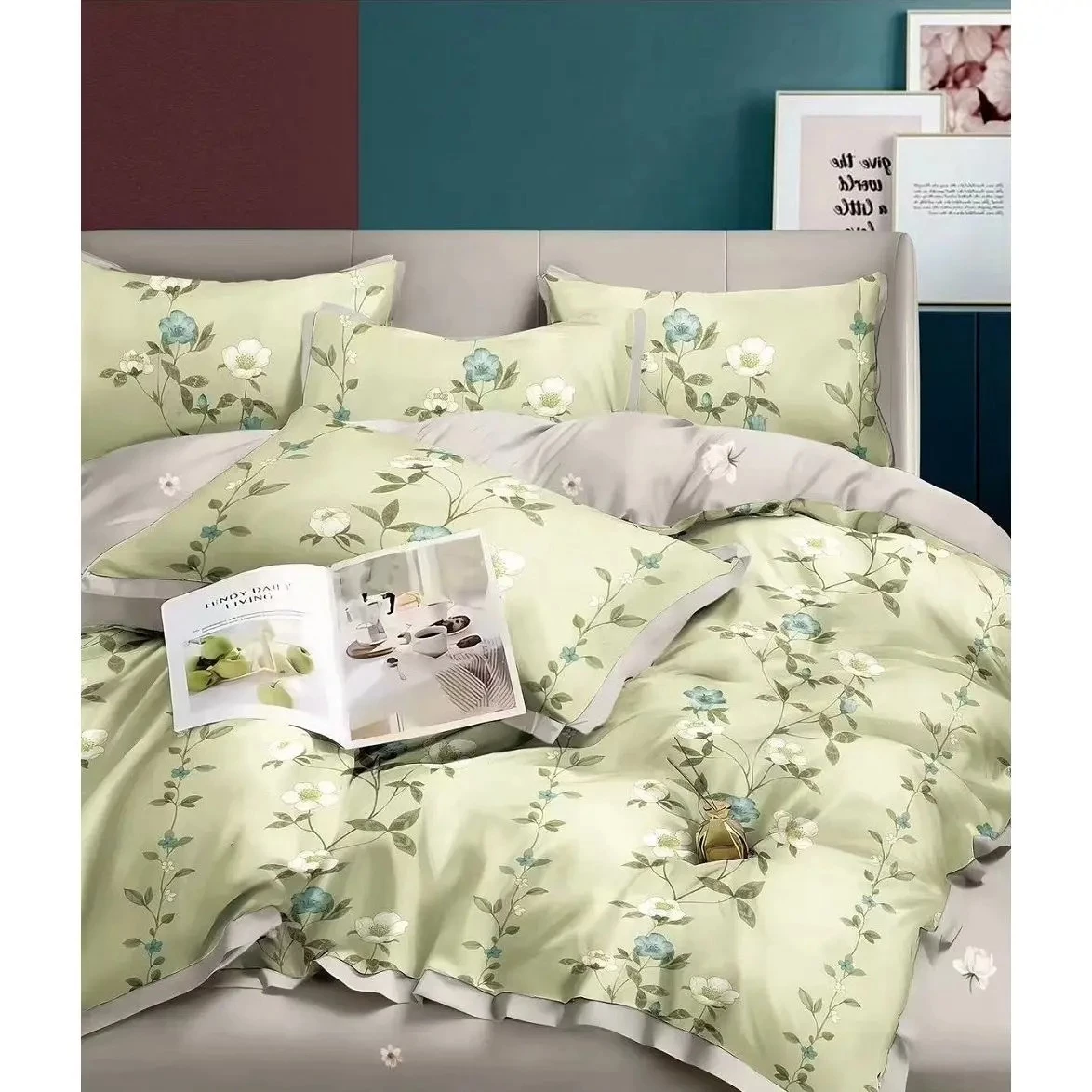 Комплект постільної білизни Soho Elle Flower Olive Grey Сатин Євро (6999178)