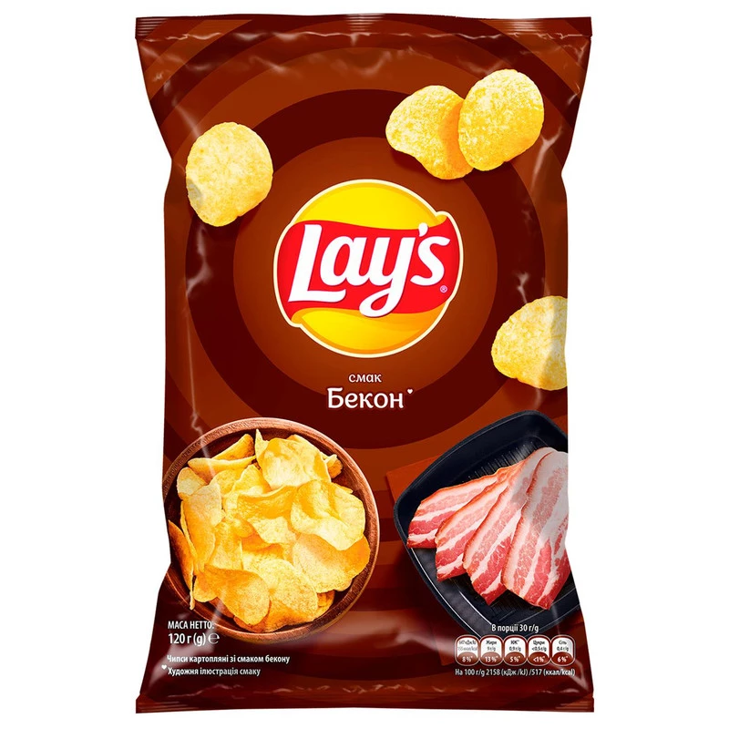 Чипси Lay's картопляні зі смаком бекону 120 г (4823063125413)