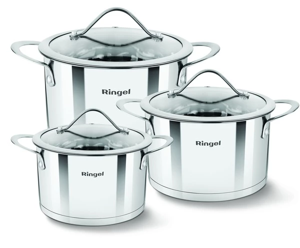 Набір каструль Ringel Elegance, з кришкою, нержавіюча сталь (3,6 л+2,6 л+1,9 л) (RG-6007)