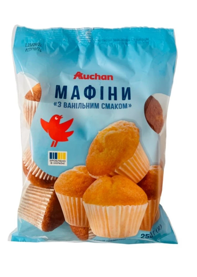 Мафіни Auchan з ванільним смаком 250 г (4823090134921)