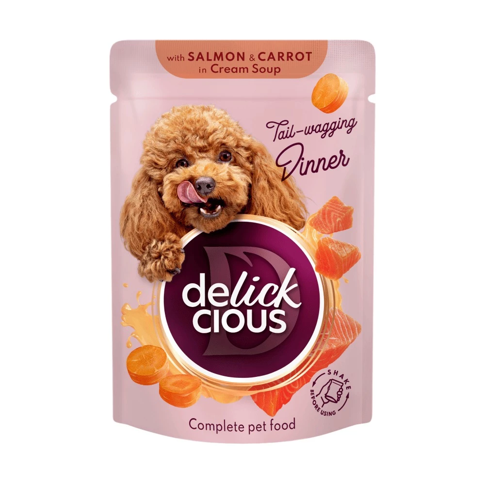 Корм для собак Delickcious Смужки з лососем і морквою в крем-супі 85 г (4820269142053)