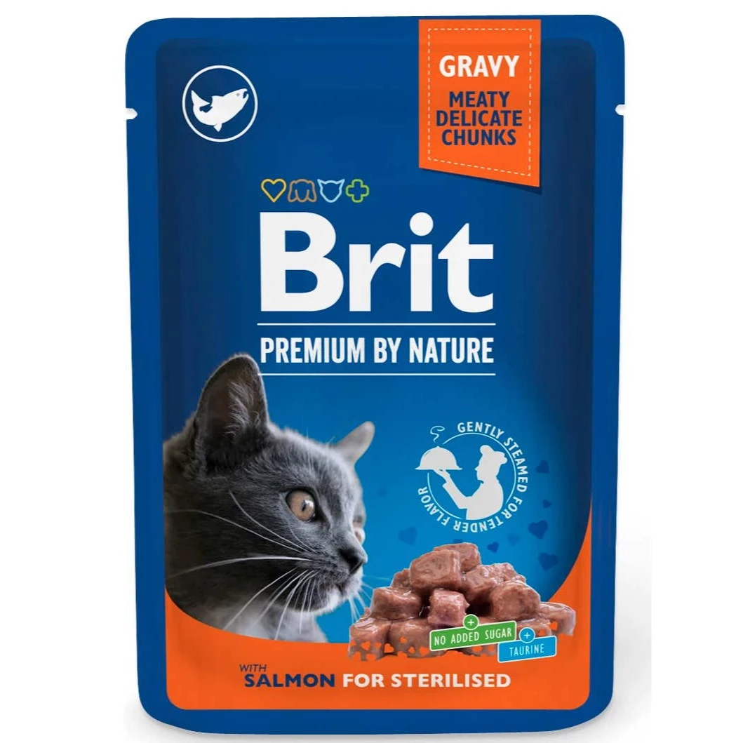 Корм вологий для стерилізованих котів Brit Premium з лососем 100 г (8595602548460)